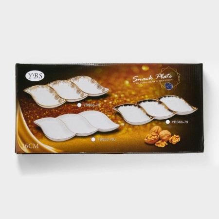Menzhitsa ceramic 3 cells "Marbl", 36 × 17 × 3 cm, white color-3