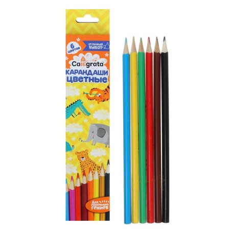 Pencils 6 colors, wooden, triangular body, in a cardboard box
