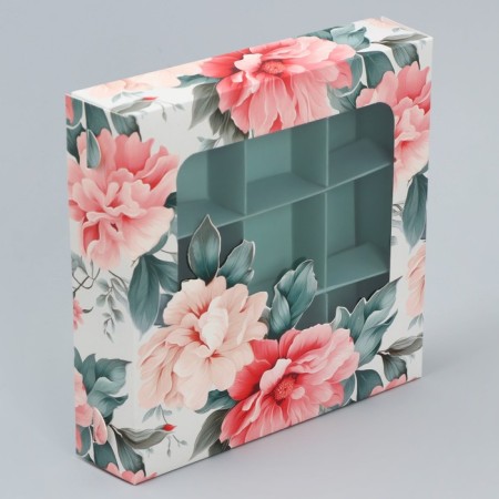 Box for sweets, confectionery packaging, 9 cells, “tenderness inside”, 14.7 x 14.7 x 3.5 cm-1