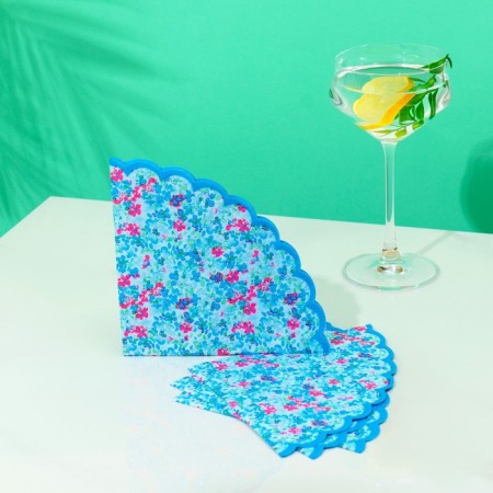 Round napkin 32 cm 12pcs/unit "Flowers" Blue-1