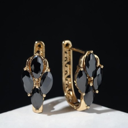 Earrings with circus rhinestones, quartet, black color in pink gold-1