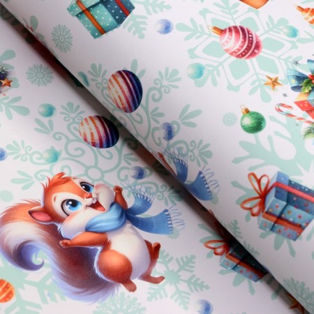 Paper packaging New Year's "Squirrel", gloss, 1 sheet, 80 g/m2, 70 x 100 cm-1