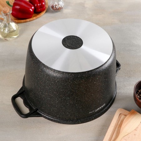 Pan Granit Ultra, 8 l, d = 30 cm, h = 25 cm, glass cover, anti -stick coating, brown color-2