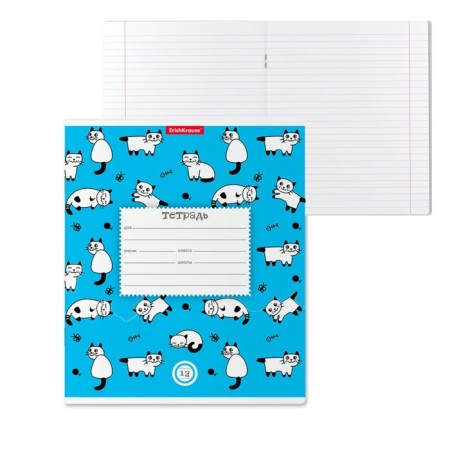 Notebook of 12 sheets in the ruler, Erichkrause "Cats", cover coated a cardboard, an offset block 100% whiteness, with a print
