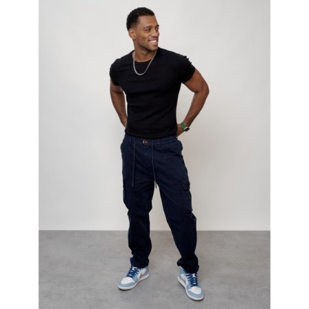 Cargo jeans men, size 46-48, dark blue color-2
