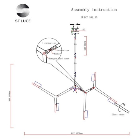 Ceiling Ceiling ST LUCE. SL947.102.10. Laconicita. 10x5 watts, G9, 4000k, 160x40x95 cm, silver color-15