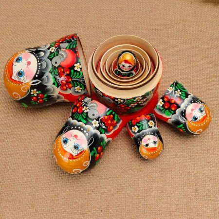 Matryoshka "Bullfinchi in mountain ash", black scarf, 5 puppet, 15 -18 cm-3