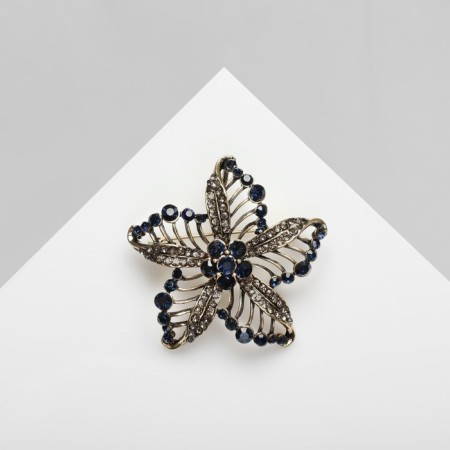 Brooch "Flower", blue color in black gold