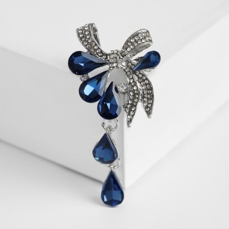 Brooch "Flower dew" with a bow, the color is white and blue in silver