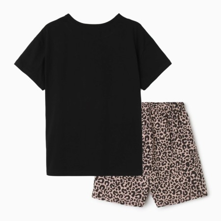 Female home set (T -shirt/shorts), black/leopard color, size 46-6