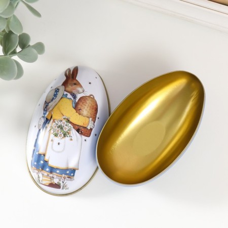 Casket Metal Egg "Bunny with Loof and Chamomiles" 6x6.7x11 cm-2