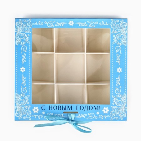 Box for 9 sweets with cells “Snow Tale” 14.8 x 13.5 x 3.5 cm, New Year-3