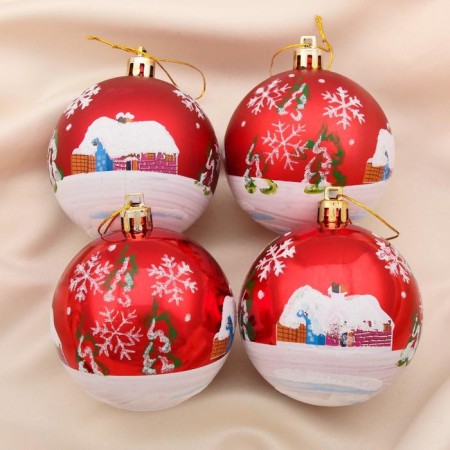 Set of balls plastic D-7 cm, 4 pcs "hut" red