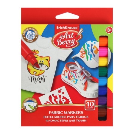Erichkrause ArtBerry Creativity, Fabric Fabric Fabric 10 colors + 3 stencils, line 1.0-7.0 mm-6