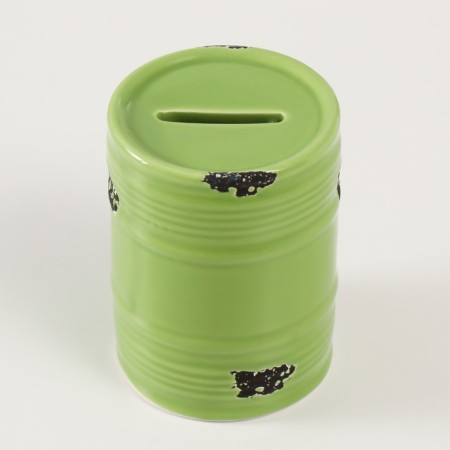 Piggy bank Ceramics "Green barrel" 6.5x6.5x9 cm-3