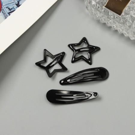 Invisible hair "Enico" (set 4 pcs) star, 5 and 3 cm, black-2