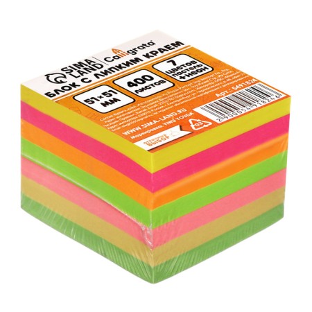 Block with a sticky edge of 51 mm x 51 mm, 400 sheets, pastel/fluorescent, 7 colors-2