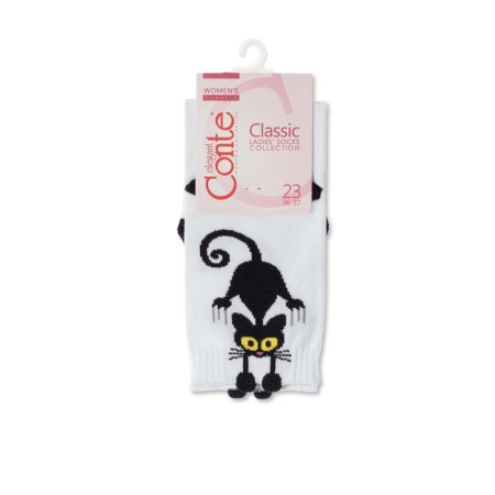 Women's socks with Pikot Conte Elegant Black Cat, size 23, color white-3