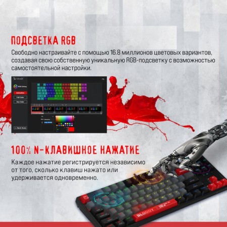Keyboard A4Tech Bloody S87 Energy Mechanical Black/Red USB for Gamer LED (S87 USB 1033890-6