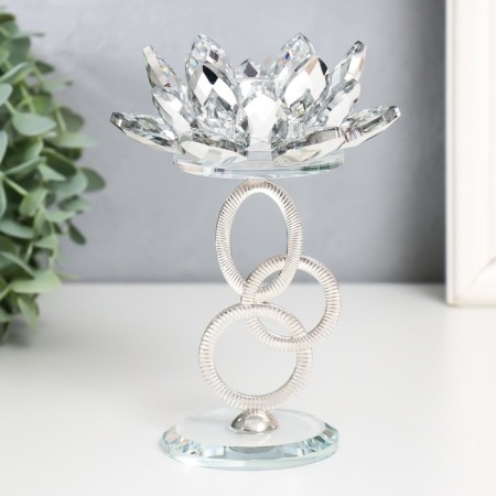 Glass candlestick, 1 candle "Lotus on rings" D-4 cm 11.2x9x16.5 cm-2