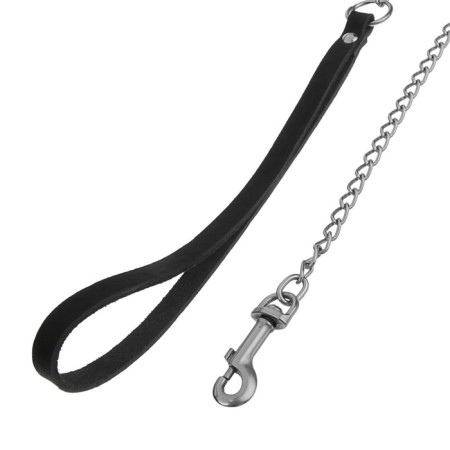 Chain leash with a leather handle, 1.2 m x 1.6 mm, mix-1