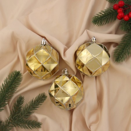 Set of balls plastic D-8 cm, 3 pcs "Gold" Geometry "gold-2