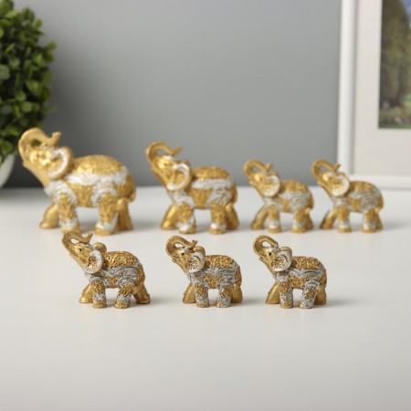 Souvenir Polystone "Golden Elephants - Roots of Trees" Nr 7 pcs H = 9; 8.5; 7.7; 6.5; 6.2; 5.4; 4.2 cm-6