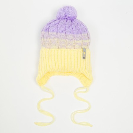 Hat for girls, yellow/lilac color, size 53-56 cm