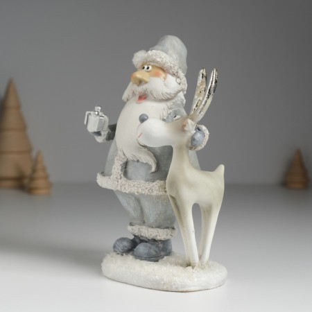 Polystone souvenir "Santa Claus in a gray coat with a gray deer" 10.5x6x15.5 cm-1