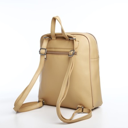 Women's backpack made of artificial leather with lightning, 3 pockets, beige color-3