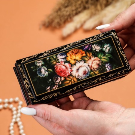 Zhostovo box, 14 × 6 cm, lacquer miniature-2