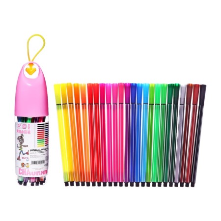 Flomasters 24 colors in a plastic tube with a pen, pink, ventilated cap