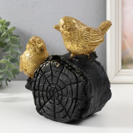 Polystone souvenir "Two golden birds on a log" 18x9x17 cm-3