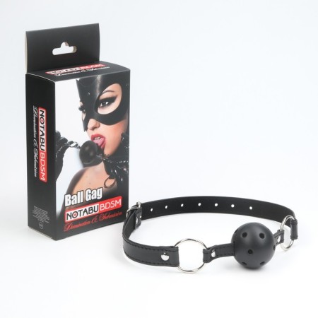 Gag BDSM NOTABU, adjustable belt, ball with holes, PVC, D 45 mm, black-1