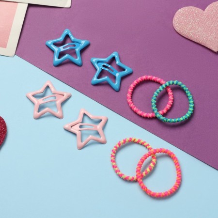 Hair set "Ray" (10 elastic bands 3 cm, 4 invisibility 3 cm) stars, mix-1