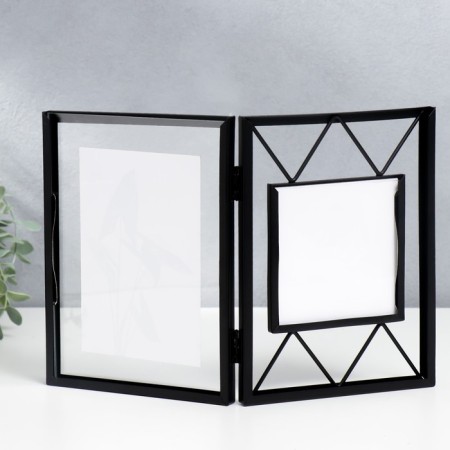 Photo frame Metal in 2 photos 10x10, 10x15 cm "Loft. Triangles" black 20x30.5 cm-3
