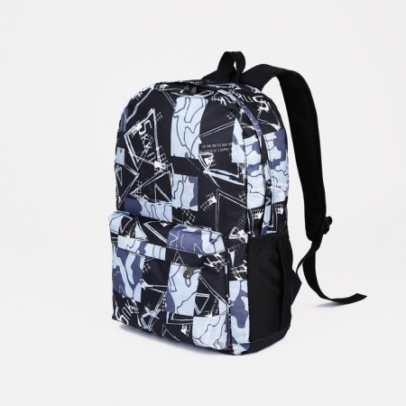 School backpack from textiles on lightning, 3 pockets, black color-2