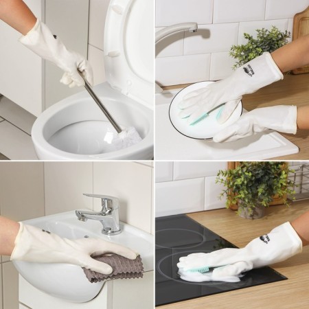 Raccoon household gloves with brushes and lining, PVC, 100 g, size L, white color-2