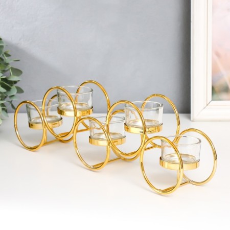 Summary metal, glass for 5 candles "double rings" d-4.5 cm gold 33.5x6.5x12.5 cm-3