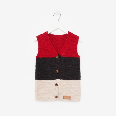 Vest for a boy, red/beige color, height 104 cm-5