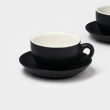 Keramic Tea Magistro Matt Black, 4 items: a cup 210 ml, 2 pcs, a saucer d = 14 cm, 2 pcs-2