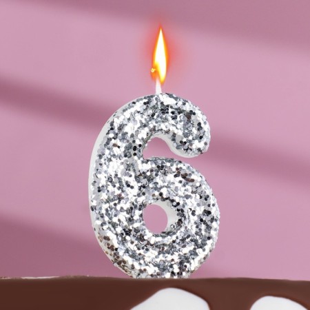 Candle in the cake "Squeezes", number "6", silver, 6.5x4