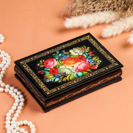 Casket "Flowers on black", 11x16 cm, lacquer miniature