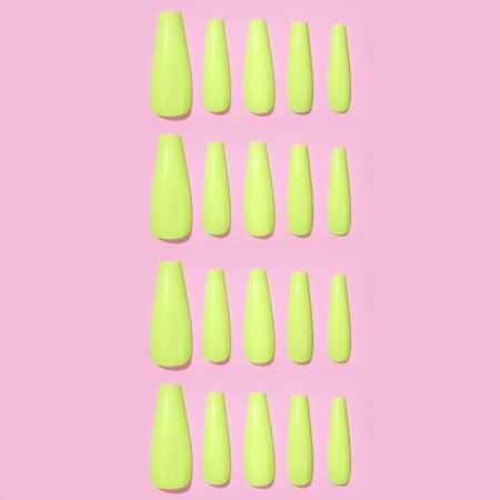 Patching nails, 24 pcs, ballerina shape, neon yellow color-2