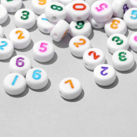 Acrylic bead "numbers" mix, 7 × 4 mm, set 10 g, color-1