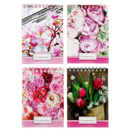 Notepad A6, 40 sheets in a cage on the crest "Flowers", cover Cover Cardboard, Mix