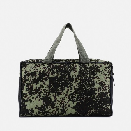 Cosmetic bag on a zipper, with a grid, khaki color/green-1