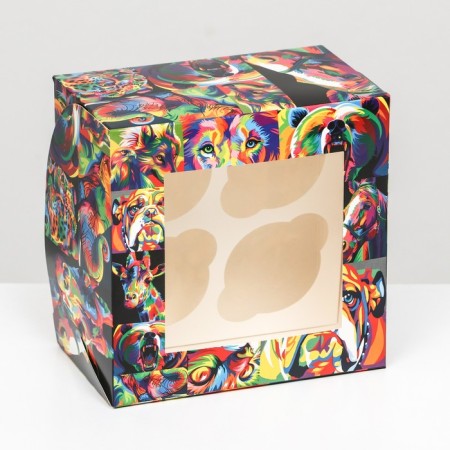 Packaging for 4 cupcakes with the Safari window, 16 x 16 x 10 cm