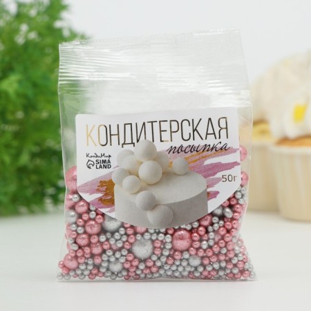 Confectionery sprinkling "Brill": pink, silver, 50 g-1