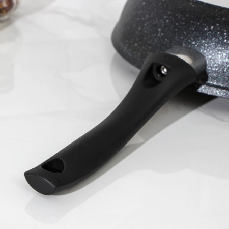 Pan, d = 24 cm, plastic handle, glass cover, anti -stick coating, dark marble color-4